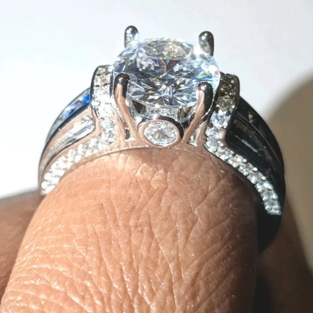 3Ct Round Cut Lab Created Diamond Sapphire Engagement Ring 14K White Gold Plated